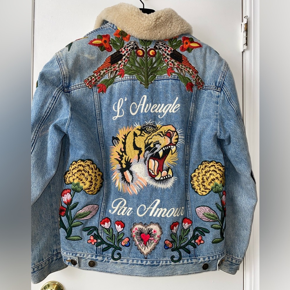 Authentic Shearling GUCCI Embroidered Denim Jacket - Picture 9 of 15